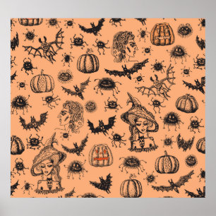 Poster Halloween Witch Silhouette : Motif de dessin animé