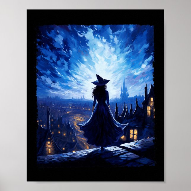 Poster Halloween Witch Starry Night Van Gogh Aesthétique  (Devant)