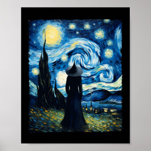 Poster Halloween Witch Starry Night Van Gogh Aesthétique 