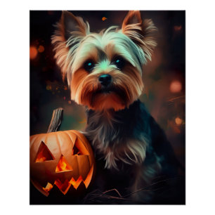 Poster Halloween Yorkshire Terrier Avec La Peur Citrouill