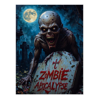 Poster Halloween Zombie Goule Cimetière Effrayant Pleine