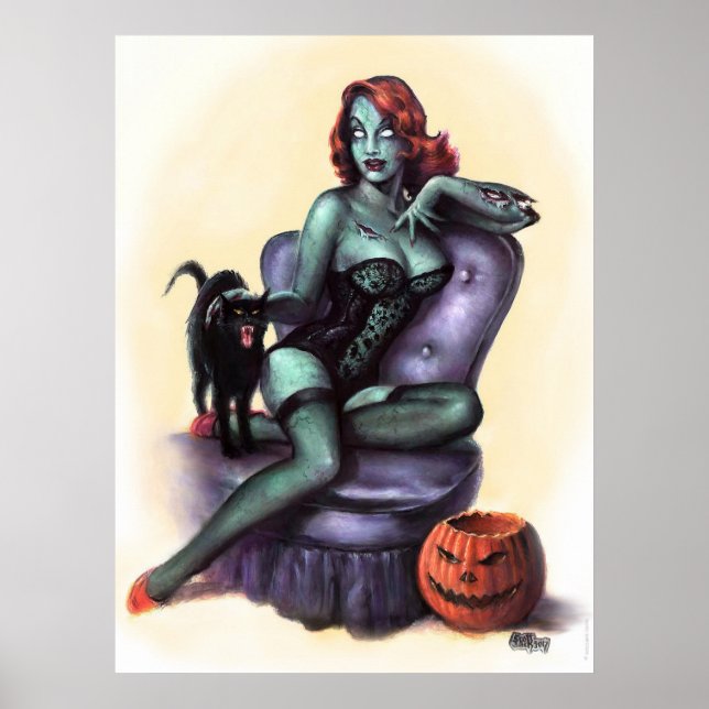 Poster Halloween Zombie petite fille vers le haut (Devant)