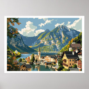 Poster Hallstatt, Autriche Vintage