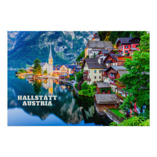 Poster Hallstatt, Autriche Vue sur le lac de montagne