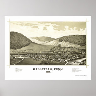 Poster Hallstead, PA Carte panoramique - 1887