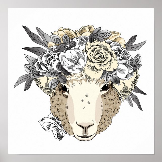 Poster Halo mouton floral (Devant)