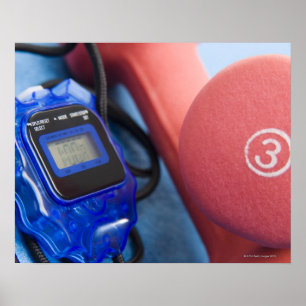 Poster Haltères et chronomètre