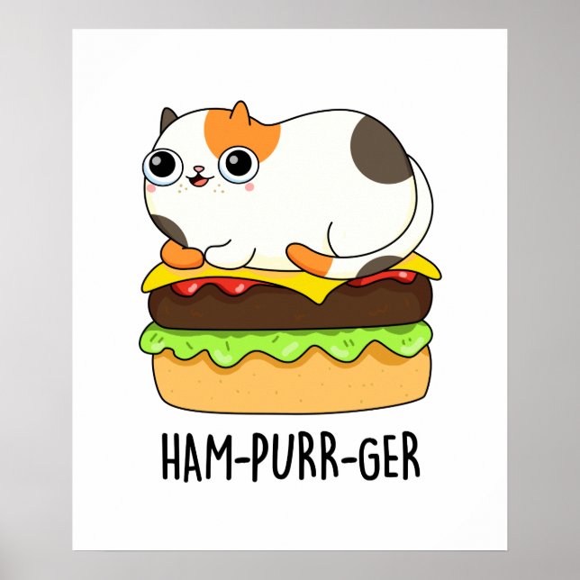 Poster Ham-Purr-Ger Funny Chat Hamburger Pun (Devant)