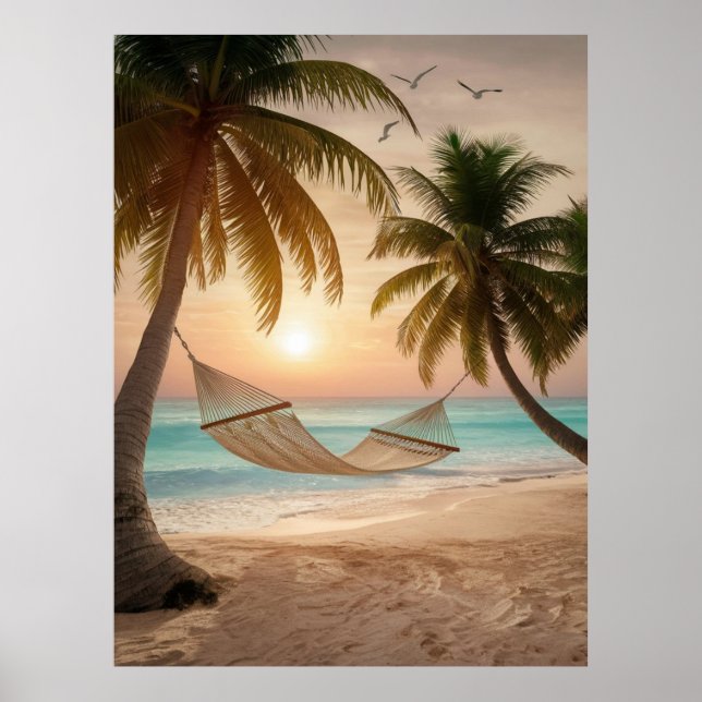 Poster Hamac reposant sur une plage (Devant)