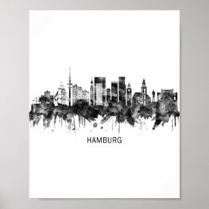 Poster Hambourg Allemagne Skyline BW