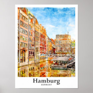Poster Hambourg Allemagne Voyage Aquarelle main tirée