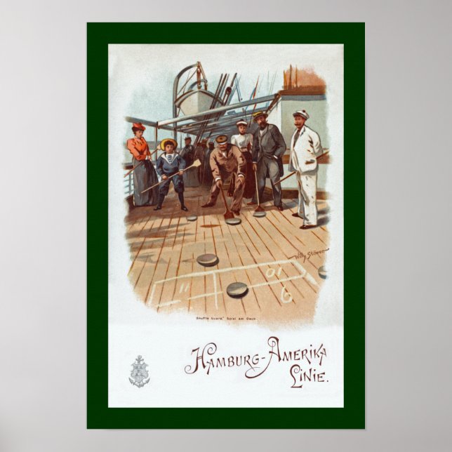 Poster Hambourg-Amerika ~ SS Graf Waldersee ~Shuffleboard (Devant)