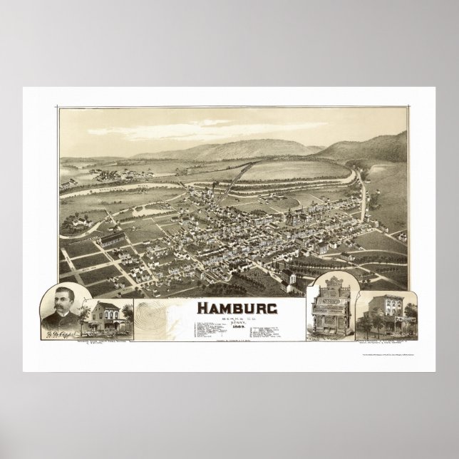 Poster Hambourg, PA Carte panoramique - 1889 (Devant)