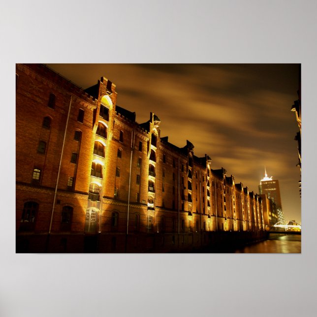 Poster Hambourg - Speicherstadt bei Nacht - Druck (Devant)