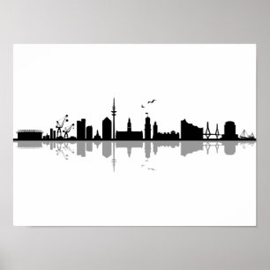 Poster HAMBURG Elbe Allemagne City Skyline Silhouette