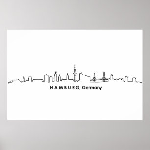 Poster HAMBURG Elbe Allemagne City Skyline Silhouette