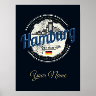 Poster Hamburg Skyline Allemagne Vintage Holiday Souvenir
