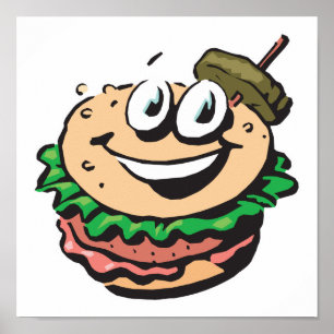 Poster hamburger visage heureux