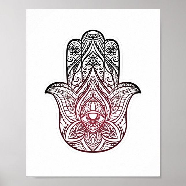Poster Hamsa avec motif boho (Devant)
