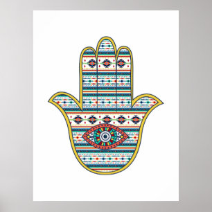 Poster HAMSA Main de Fatima symbole amulet, tribu Aztèqu