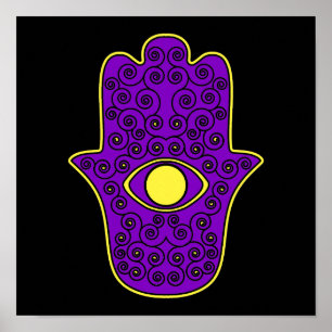 Poster Hamsa-main jaune violet de Miriam-Hand de Fatima.
