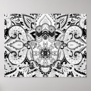 Poster Hamsa Main - Main - en niveaux de gris Fatima