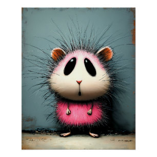 Poster hamster rose duveteux - style de dessin animé