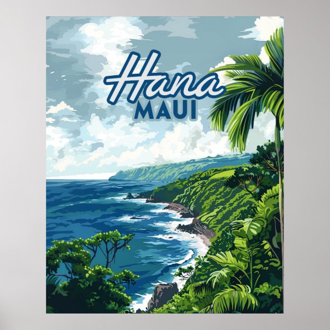 Poster Hana Maui Hawaii Road à Hana Beach Coast Retro (Devant)