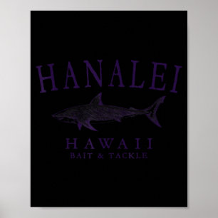 Poster Hanalei hawaii requin vintage plum art pêche