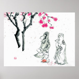 Poster Hanami Voir fleurir des fleurs de sakura