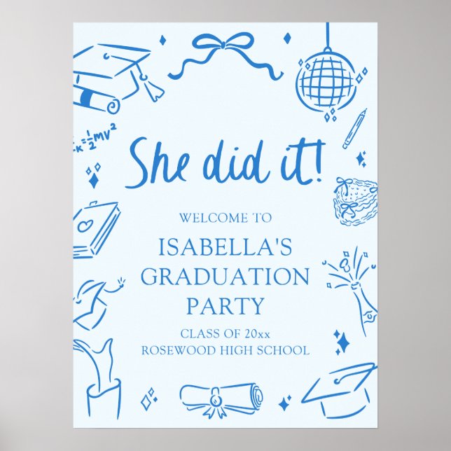 Poster Hand Drawn Bow She Did it Graduation Party Welcome (Devant)
