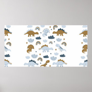Poster Hand drawn dinosaurs in scandinavian style with st