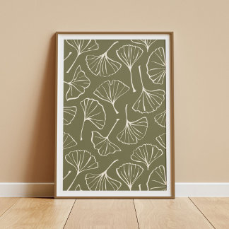 Poster Hand Drawn Ginkgo Japanese Green Japandi Botanical