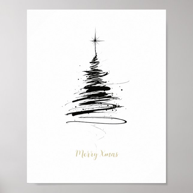 Poster Hand-Drawn Merry Christmas Tree (Devant)