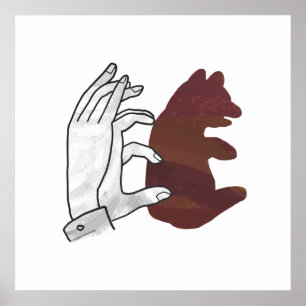 Poster Hand Silhouette Bear Cub Brown
