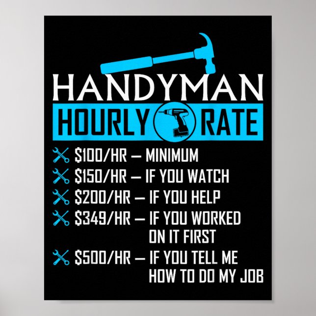 Poster Handyman Hourly Rate Humor Carpenter Funny Handy M (Devant)