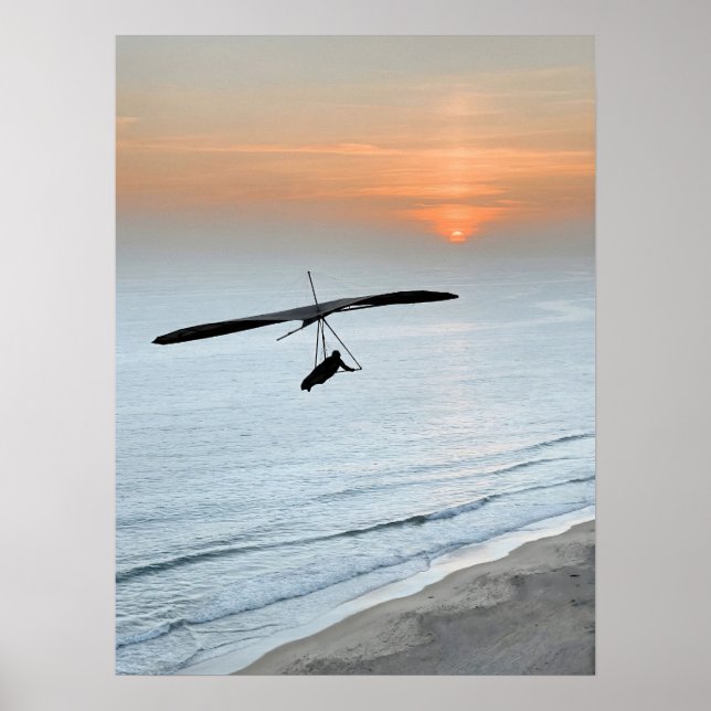 Poster  Hang Glider Silhouette Ocean Sunset Beach Coastal (Devant)