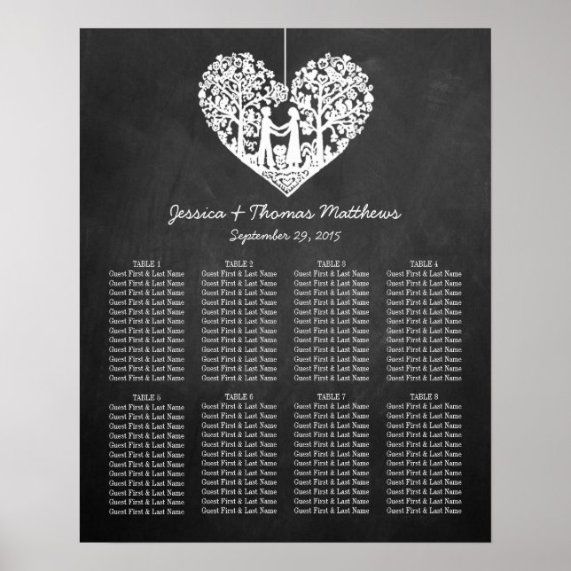 Poster Hanging Heart Tree Chalkboard Mariage Collection (Devant)