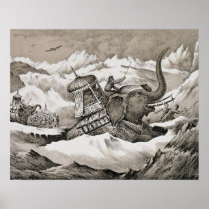 Poster Hannibal (247-c.183 av. J.-C.) et ses éléphants de