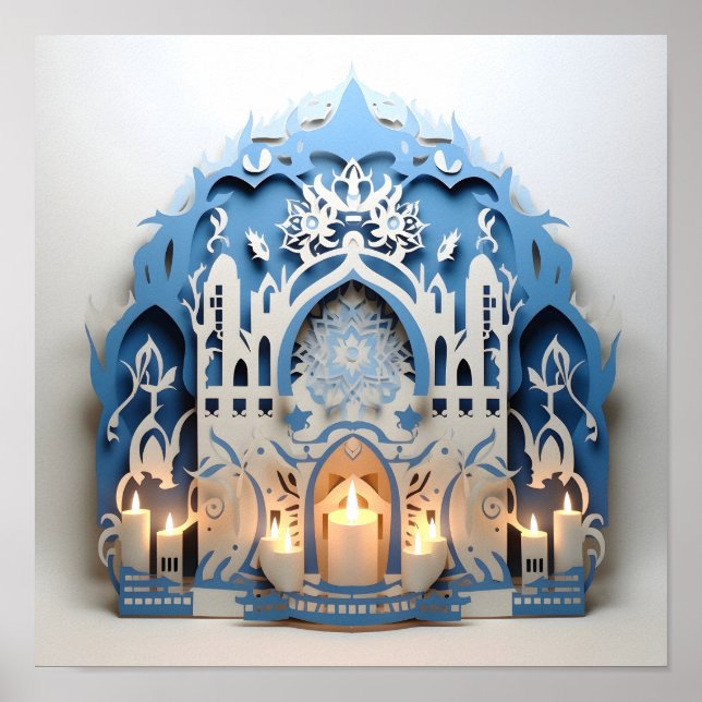 Poster Hannukah Coupe de papier de vacances (Devant)