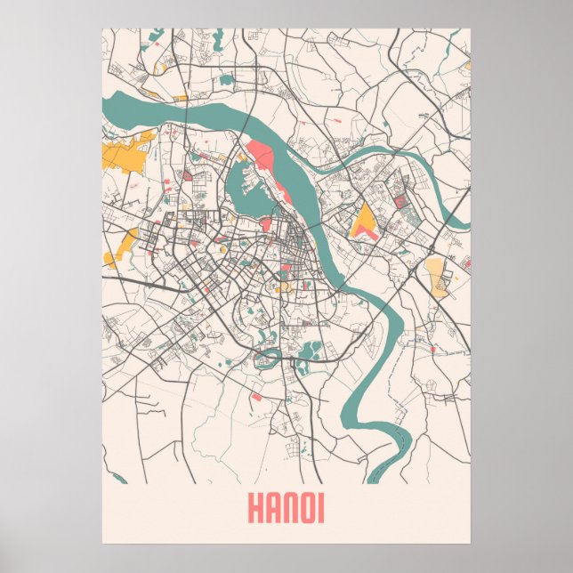 Poster Hanoï - Carte de la ville de Viêt Nam Chalk (Devant)