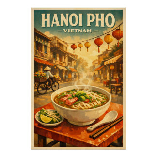 Poster Hanoi Pho, Vietnam, in a classic retro