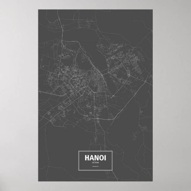 Poster Hanoï, Vietnam (blanc sur noir) (Devant)