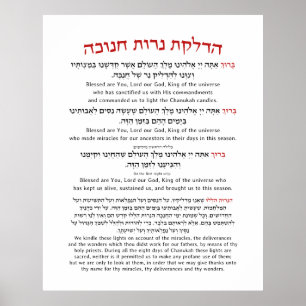 Poster Hanoukka Bénédictions Hébreu Anglais Éclairage bou