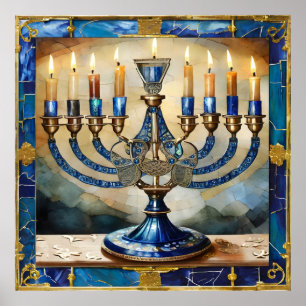 Poster Hanoukka bleue Menorah