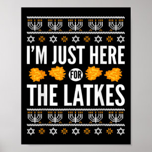 Poster Hanoukka Heureux Juste Ici Pour Latkes Juif Hébreu
