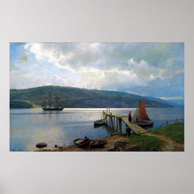Poster Hans Gude La Jetty à Feste près de Moss (Devant)