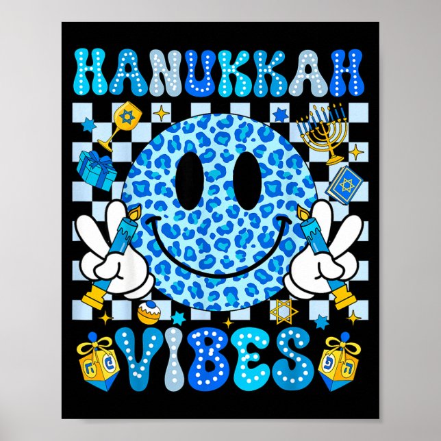 Poster Hanukkah Vibes Groovy Smile Face Jewish Holiday Ch (Devant)
