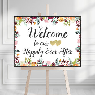 Poster Happily Ever After Rustic Fall Floral Wedding