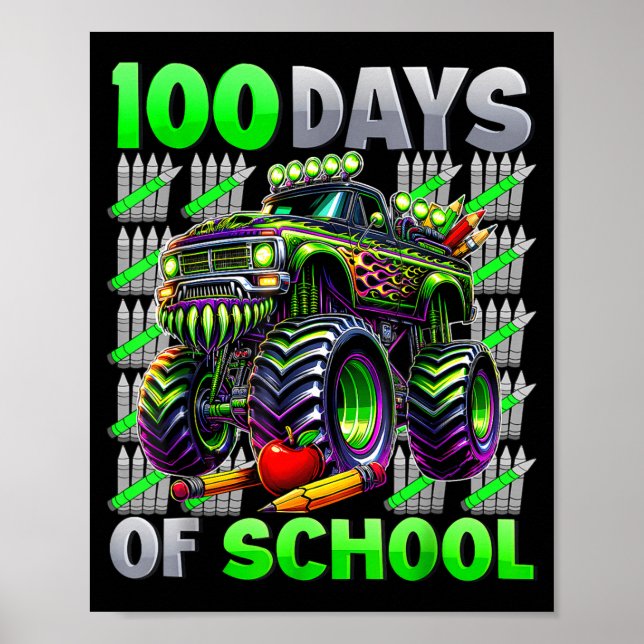 Poster Happy 100 Days Of School Funny Monster Truck Stude (Devant)